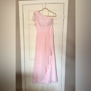 Stacee’s A-Line One-Shoulder Sleeveless Floor Length Chiffon Bridesmaid Dress